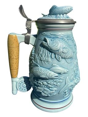 Vintage Avon “Freshwater Fishing Stein” – 1990 | Lidded Ceramic Beer Stein